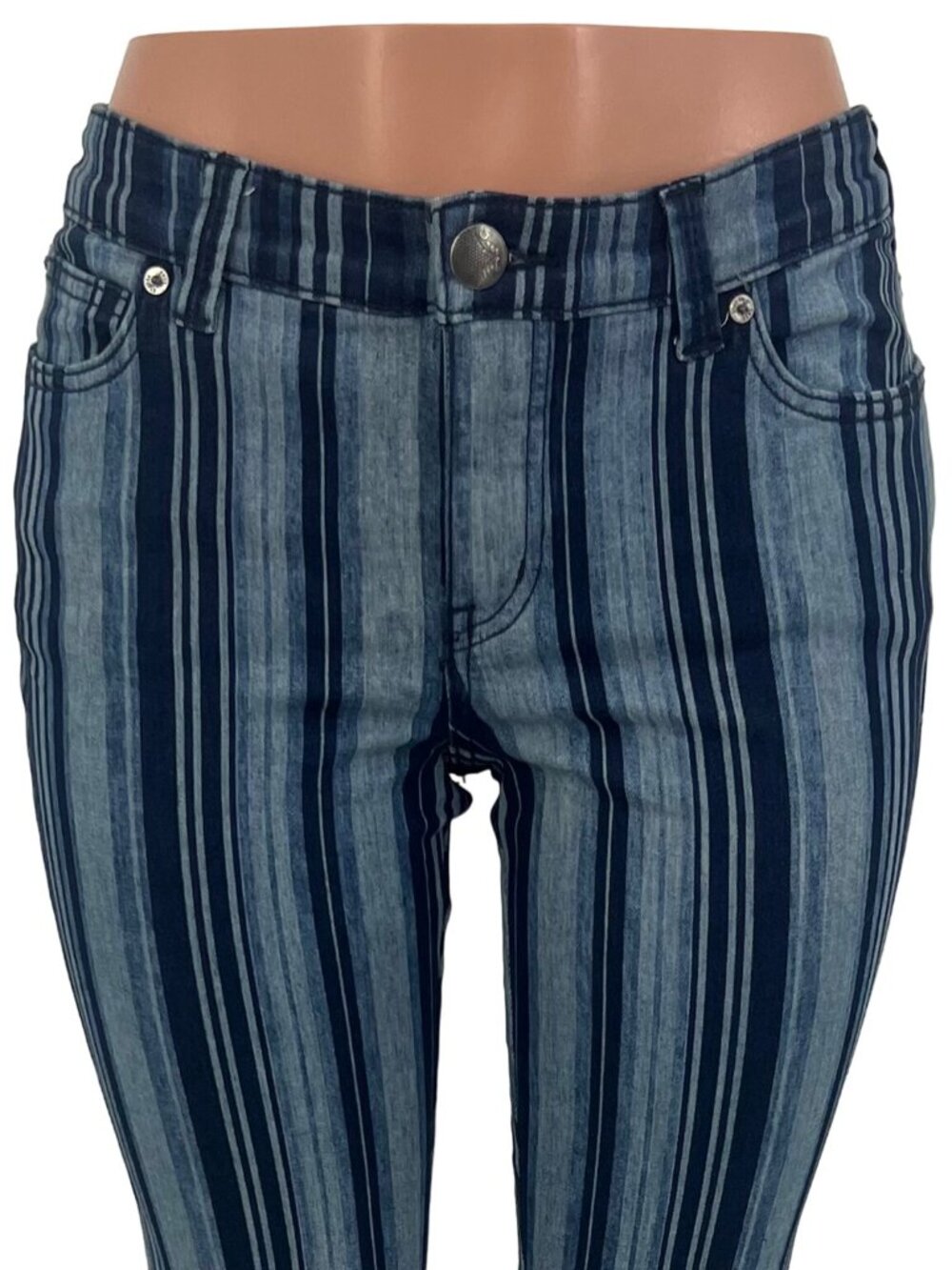 RARE NWT Free People Blue Stripe Super Flare Bell Bottom Jeans | Costal Cowgirl - Picture 4 of 16